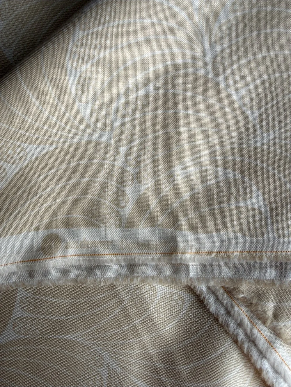 Vintage 3 Yard Cream Ivory Art Deco Fan Quilting Cotton Fabric 42” Tone-on-Tone